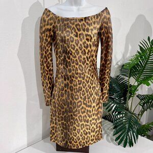 Vintage Patrick Kelly Metallic Gold Leopard Print Mini Dress